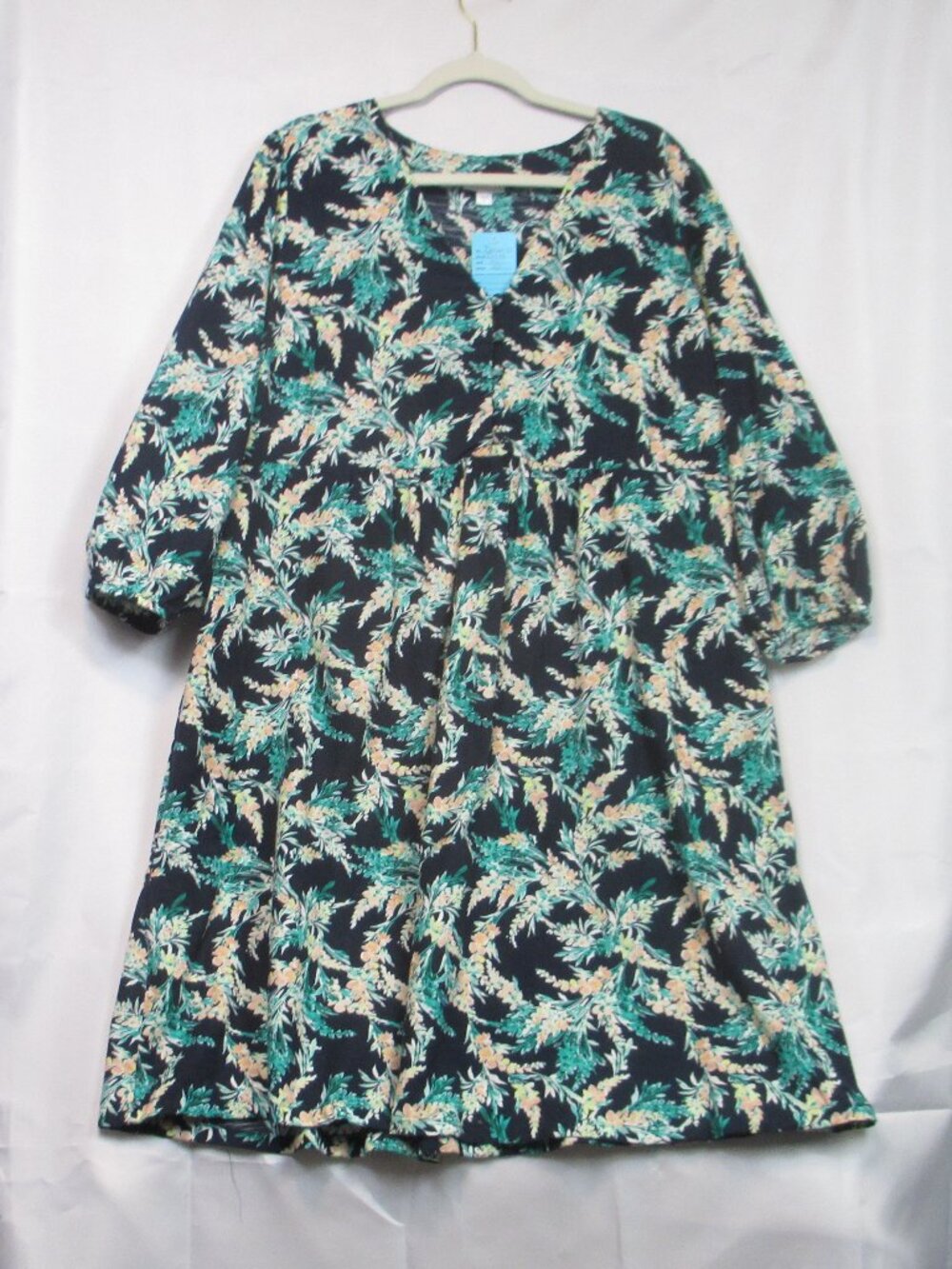 J. Jill Exotic Blooms Garden Floral Shift Dress XL Boho Cottage Navy Blue